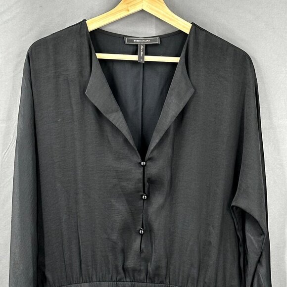 BCBG Maxazria Romper Women M Black Satin Button Long Sleeve Gothcore Evening - Picture 4 of 11